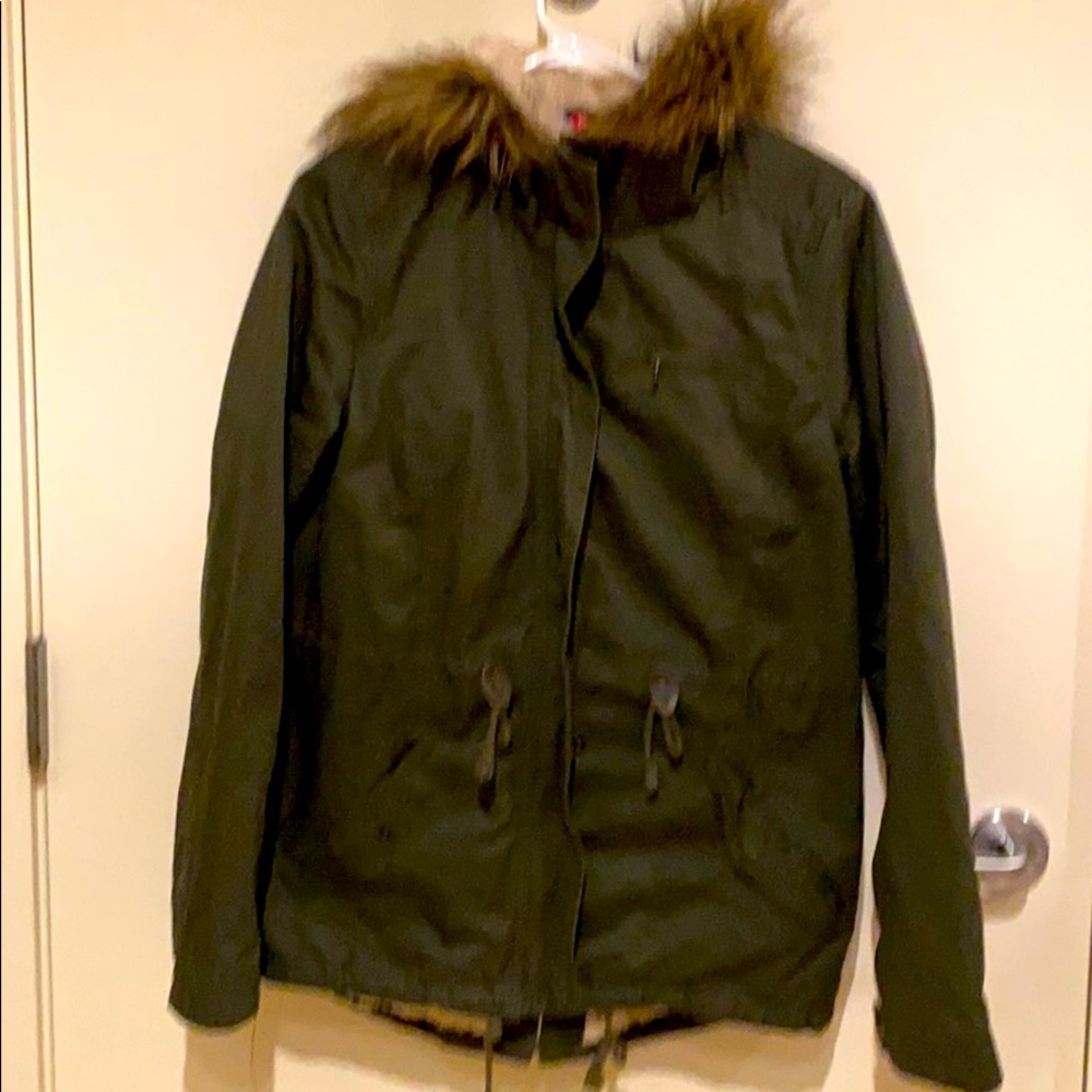 H&M Olive Green Jacket with Hood and Fleece S8